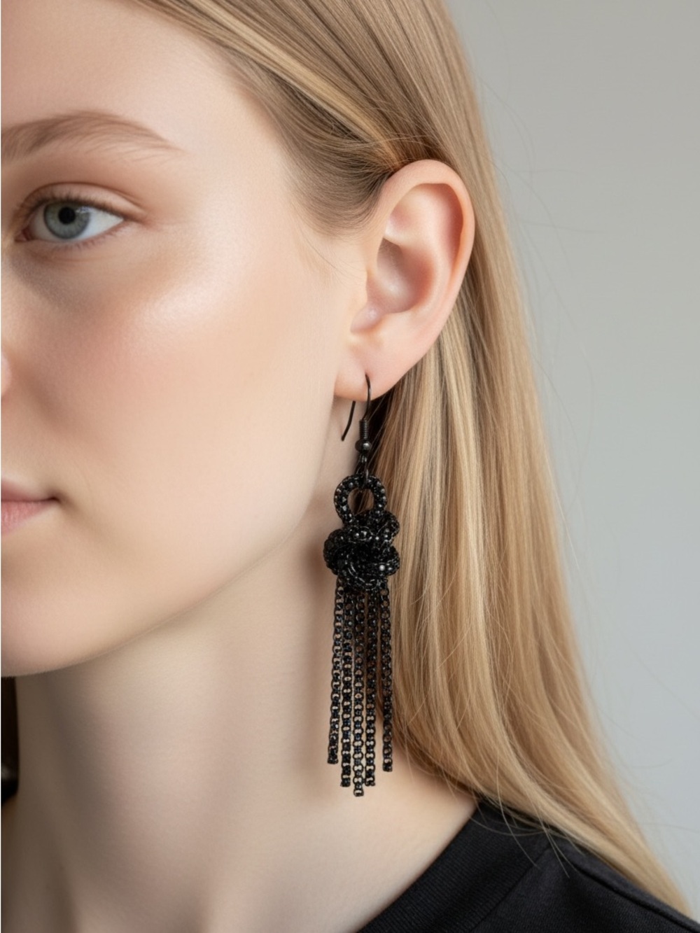 10/4 Elegant Black Tassel Drop Earrings for Women